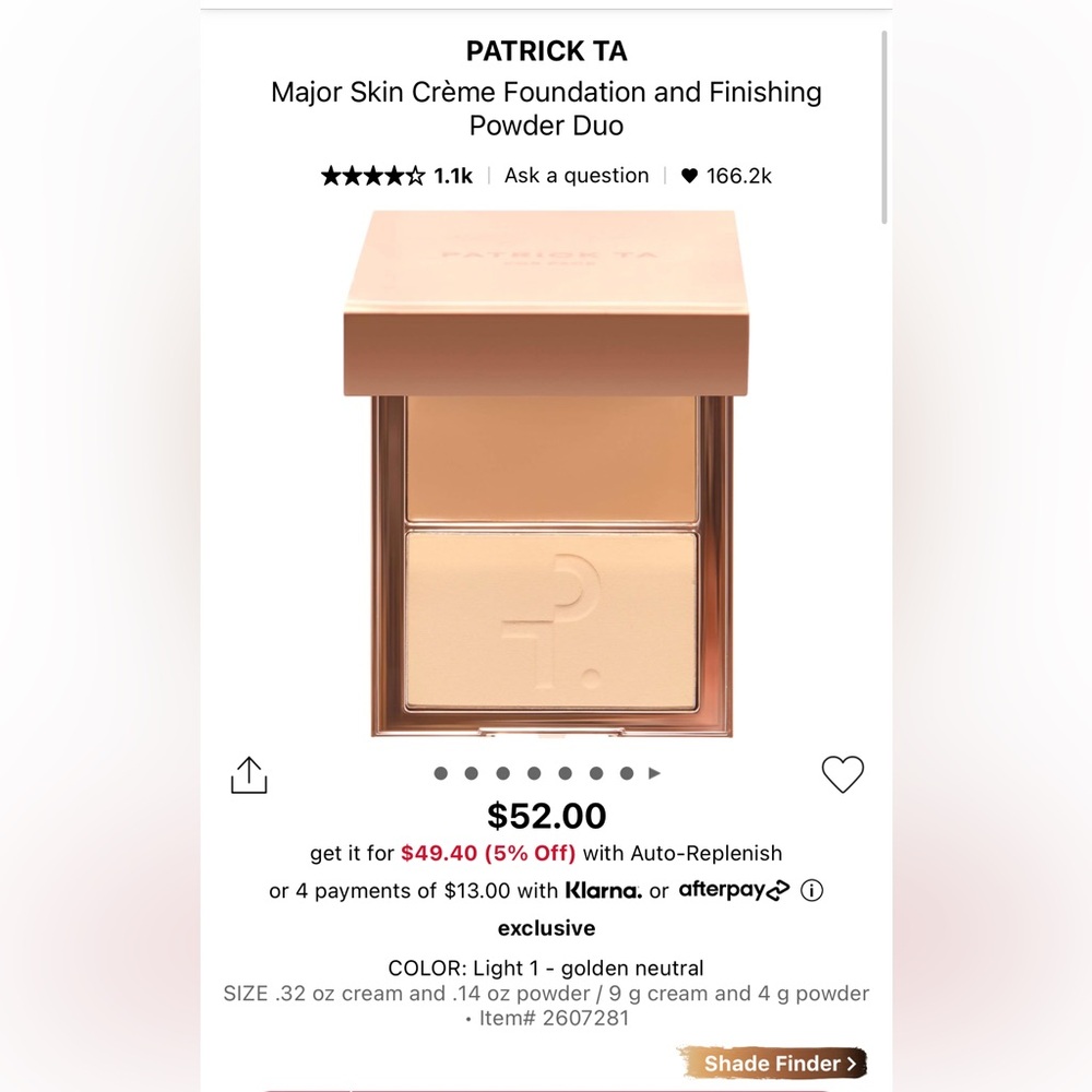 PATRICK TA Major Skin Crème Foundation and Finishing
Powder Duo in shade Light 1